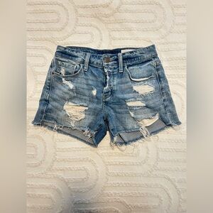 Treasure and Bond Medium Blue Distressed Jean Shorts with Frayed Hem